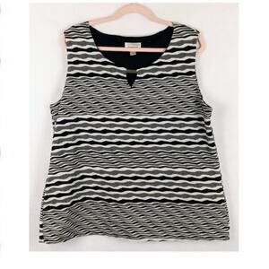 AVENUE Womens Plus 18/20 Black White Gray Top Pullover Sleeveless Striped‎ Lined
